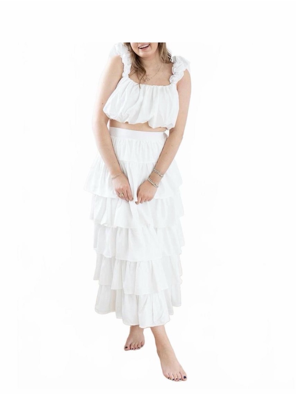 Entro White Tiered Maxi Skirt - Lightweight Ruffled Design